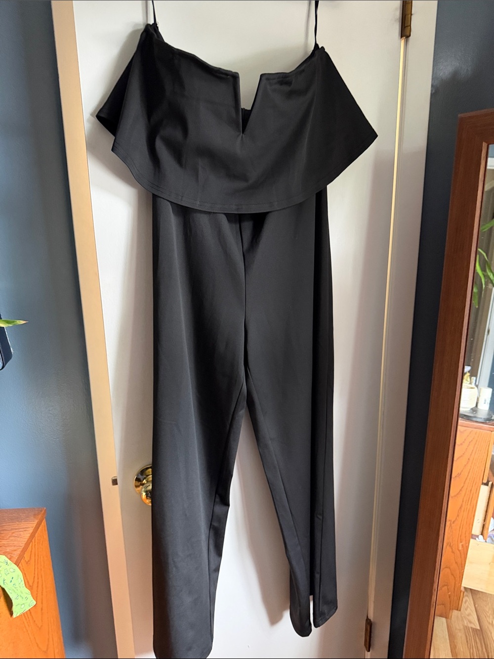 SHEIN Black Off-Shoulder Jumpsuit with Foldover Neckline